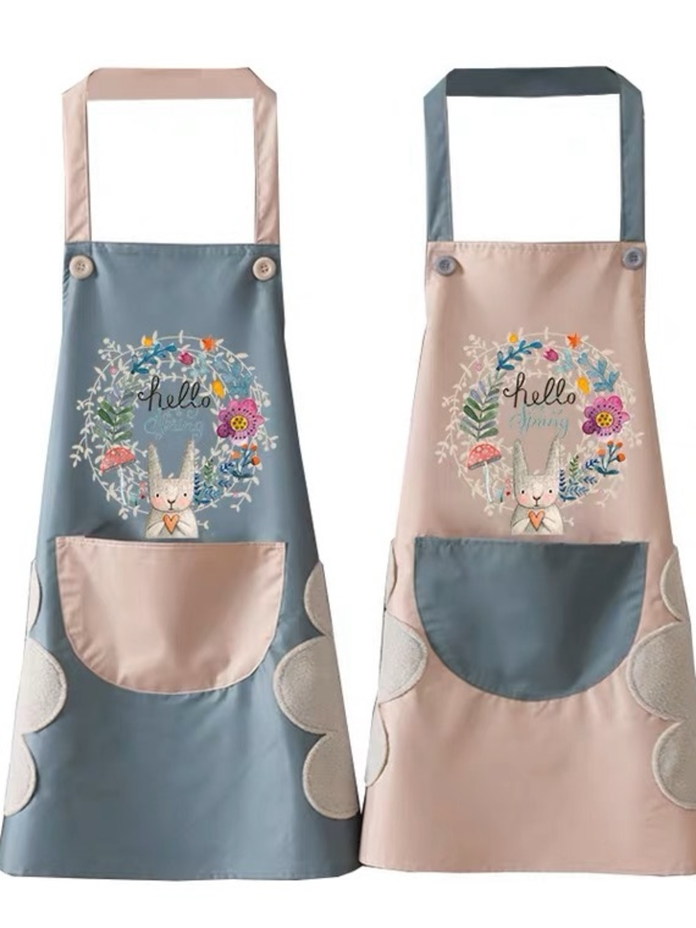 m Bunny Print Apron - Pink & Blue